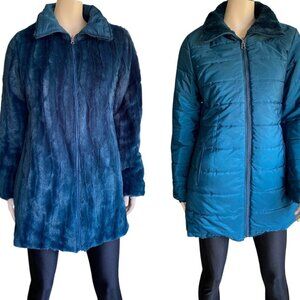 Deep Teal Green Reversable Faux Fur Teddy Jacket Sz M/8​​​